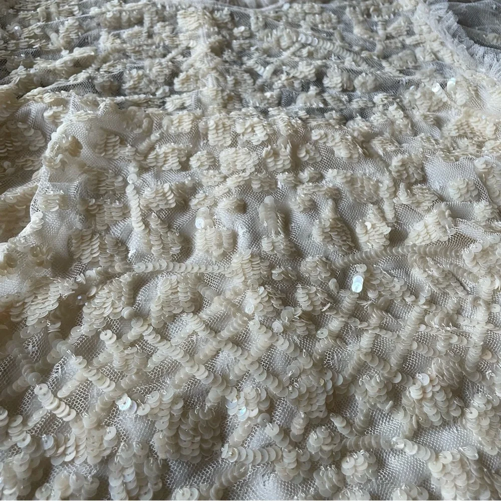 NEEDLE & THREAD Aurelia Sequin Embellished Top Natural Cream Ruffle Sheer Blouse - Picture 4 of 15